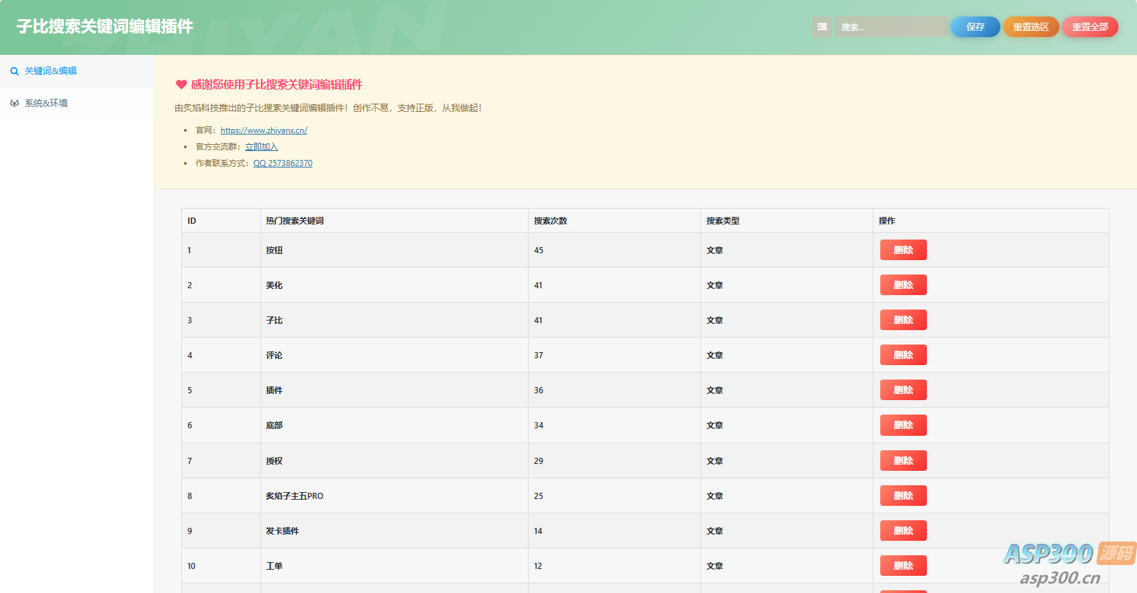 WordPress子比搜索关键词编辑插件